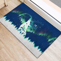 Finland Christmas Rubber Doormat with Howling Wolf Northern Lights Forest and Snow Design - Wonder Print Shop