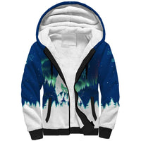 Finland Christmas Sherpa Hoodie with Howling Wolf Northern Lights Forest and Snow Design - Wonder Print Shop