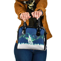 Finland Christmas Shoulder Handbag with Howling Wolf Northern Lights Forest and Snow Design - Wonder Print Shop