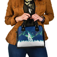 Finland Christmas Shoulder Handbag with Howling Wolf Northern Lights Forest and Snow Design - Wonder Print Shop