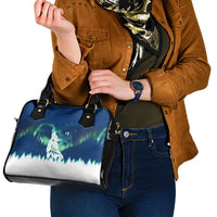 Finland Christmas Shoulder Handbag with Howling Wolf Northern Lights Forest and Snow Design - Wonder Print Shop