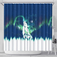 Finland Christmas Shower Curtain with Howling Wolf Northern Lights Forest and Snow Design - Wonder Print Shop