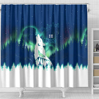 Finland Christmas Shower Curtain with Howling Wolf Northern Lights Forest and Snow Design - Wonder Print Shop