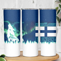 Finland Christmas Skinny Tumbler with Howling Wolf Northern Lights Forest and Snow Design - Wonder Print Shop