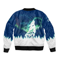 Finland Christmas Sleeve Zip Bomber Jacket with Howling Wolf Northern Lights Forest and Snow Design - Wonder Print Shop