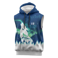 Finland Christmas Sleeveless Hoodie with Howling Wolf Northern Lights Forest and Snow Design - Wonder Print Shop