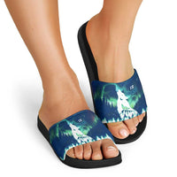 Finland Christmas Slide Sandals with Howling Wolf Northern Lights Forest and Snow Design - Wonder Print Shop