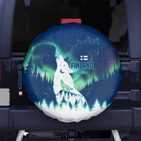 Finland Christmas Spare Tire Cover with Howling Wolf Northern Lights Forest and Snow Design - Wonder Print Shop