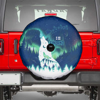 Finland Christmas Spare Tire Cover with Howling Wolf Northern Lights Forest and Snow Design - Wonder Print Shop