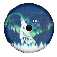 Finland Christmas Spare Tire Cover with Howling Wolf Northern Lights Forest and Snow Design - Wonder Print Shop
