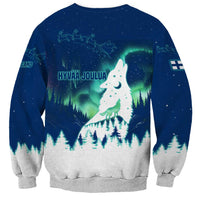 Finland Christmas Sweatshirt with Howling Wolf Northern Lights Forest and Snow Design - Wonder Print Shop