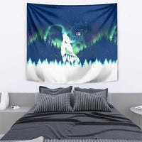 Finland Christmas Tapestry with Howling Wolf Northern Lights Forest and Snow Design - Wonder Print Shop