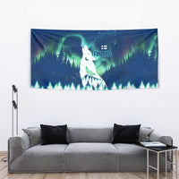 Finland Christmas Tapestry with Howling Wolf Northern Lights Forest and Snow Design - Wonder Print Shop