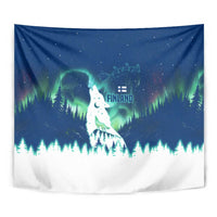 Finland Christmas Tapestry with Howling Wolf Northern Lights Forest and Snow Design - Wonder Print Shop