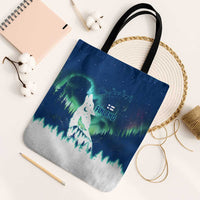 Finland Christmas Tote Bag with Howling Wolf Northern Lights Forest and Snow Design - Wonder Print Shop