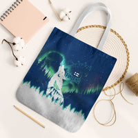 Finland Christmas Tote Bag with Howling Wolf Northern Lights Forest and Snow Design - Wonder Print Shop