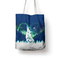 Finland Christmas Tote Bag with Howling Wolf Northern Lights Forest and Snow Design - Wonder Print Shop