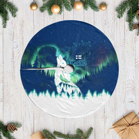Finland Christmas Tree Skirt with Howling Wolf Northern Lights Forest and Snow Design - Wonder Print Shop
