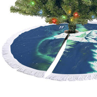 Finland Christmas Tree Skirt with Howling Wolf Northern Lights Forest and Snow Design - Wonder Print Shop
