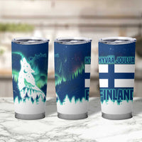 Finland Christmas Tumbler Cup with Howling Wolf Northern Lights Forest and Snow Design - Wonder Print Shop