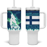 Finland Christmas Tumbler With Handle with Howling Wolf Northern Lights Forest and Snow Design - Wonder Print Shop