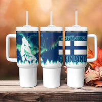 Finland Christmas Tumbler With Handle with Howling Wolf Northern Lights Forest and Snow Design - Wonder Print Shop