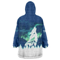 Finland Christmas Wearable Blanket Hoodie with Howling Wolf Northern Lights Forest and Snow Design - Wonder Print Shop