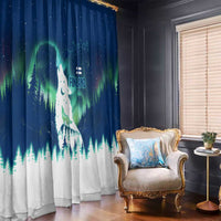 Finland Christmas Window Curtain with Howling Wolf Northern Lights Forest and Snow Design - Wonder Print Shop