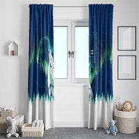 Finland Christmas Window Curtain with Howling Wolf Northern Lights Forest and Snow Design - Wonder Print Shop