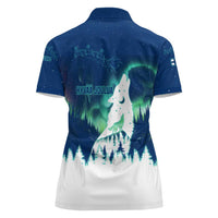 Finland Christmas Women Polo Shirt with Howling Wolf Northern Lights Forest and Snow Design - Wonder Print Shop