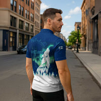 Finland Christmas Zipper Polo Shirt with Howling Wolf Northern Lights Forest and Snow Design - Wonder Print Shop