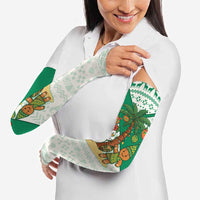 Nigeria Christmas Arm Sleeves with Gingerbread Snowman Palm Tree and Tribal Mask Design - Wonder Print Shop
