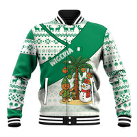 Nigeria Christmas Baseball Jacket with Gingerbread Snowman Palm Tree and Tribal Mask Design - Wonder Print Shop