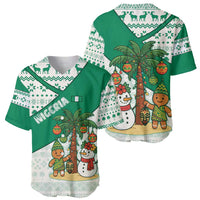 Nigeria Christmas Baseball Jersey with Gingerbread Snowman Palm Tree and Tribal Mask Design - Wonder Print Shop