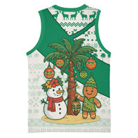 Nigeria Christmas Basketball Jersey with Gingerbread Snowman Palm Tree and Tribal Mask Design - Wonder Print Shop