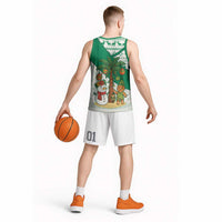 Nigeria Christmas Basketball Jersey with Gingerbread Snowman Palm Tree and Tribal Mask Design - Wonder Print Shop