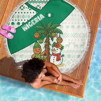 Nigeria Christmas Beach Blanket with Gingerbread Snowman Palm Tree and Tribal Mask Design - Wonder Print Shop