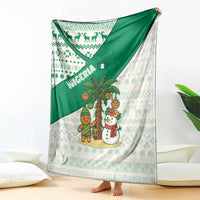 Nigeria Christmas Blanket with Gingerbread Snowman Palm Tree and Tribal Mask Design - Wonder Print Shop