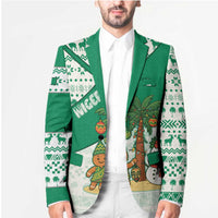 Nigeria Christmas Blazer with Gingerbread Snowman Palm Tree and Tribal Mask Design - Wonder Print Shop