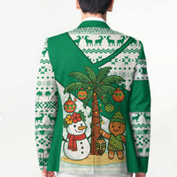 Nigeria Christmas Blazer with Gingerbread Snowman Palm Tree and Tribal Mask Design - Wonder Print Shop