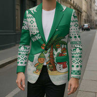 Nigeria Christmas Blazer with Gingerbread Snowman Palm Tree and Tribal Mask Design - Wonder Print Shop