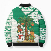 Nigeria Christmas Bomber Puffer Jacket with Gingerbread Snowman Palm Tree and Tribal Mask Design - Wonder Print Shop