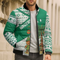 Nigeria Christmas Bomber Puffer Jacket with Gingerbread Snowman Palm Tree and Tribal Mask Design - Wonder Print Shop