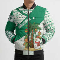 Nigeria Christmas Bomber Puffer Jacket with Gingerbread Snowman Palm Tree and Tribal Mask Design - Wonder Print Shop