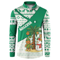 Nigeria Christmas Button Sweatshirt with Gingerbread Snowman Palm Tree and Tribal Mask Design - Wonder Print Shop