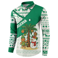 Nigeria Christmas Button Sweatshirt with Gingerbread Snowman Palm Tree and Tribal Mask Design - Wonder Print Shop