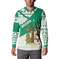 Nigeria Christmas Button Sweatshirt with Gingerbread Snowman Palm Tree and Tribal Mask Design - Wonder Print Shop