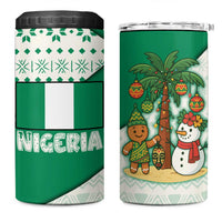 Nigeria Christmas 4 in 1 Can Cooler Tumbler with Gingerbread Snowman Palm Tree and Tribal Mask Design - Wonder Print Shop