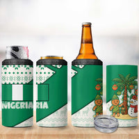 Nigeria Christmas 4 in 1 Can Cooler Tumbler with Gingerbread Snowman Palm Tree and Tribal Mask Design - Wonder Print Shop