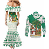 Nigeria Christmas Couples Matching Mermaid Dress and Long Sleeve Button Shirt with Gingerbread Snowman Palm Tree and Tribal Mask Design - Wonder Print Shop